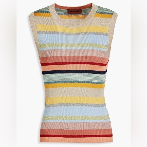 MISSONI 70s Lightweight Rib Knit Colorblock Metallic Stripe Sleeveless Sweater M - Picture 10 of 12